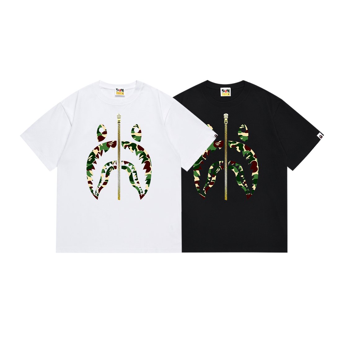 BAPE Green Camo Shark Zip Graphic T-Shirt — comparison