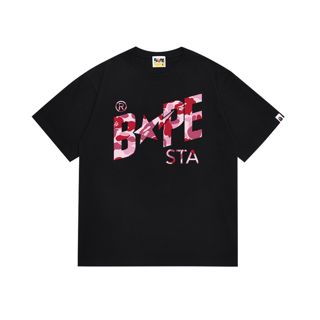 BAPE Pink/Red Camo Star Graphic T-Shirt — front
