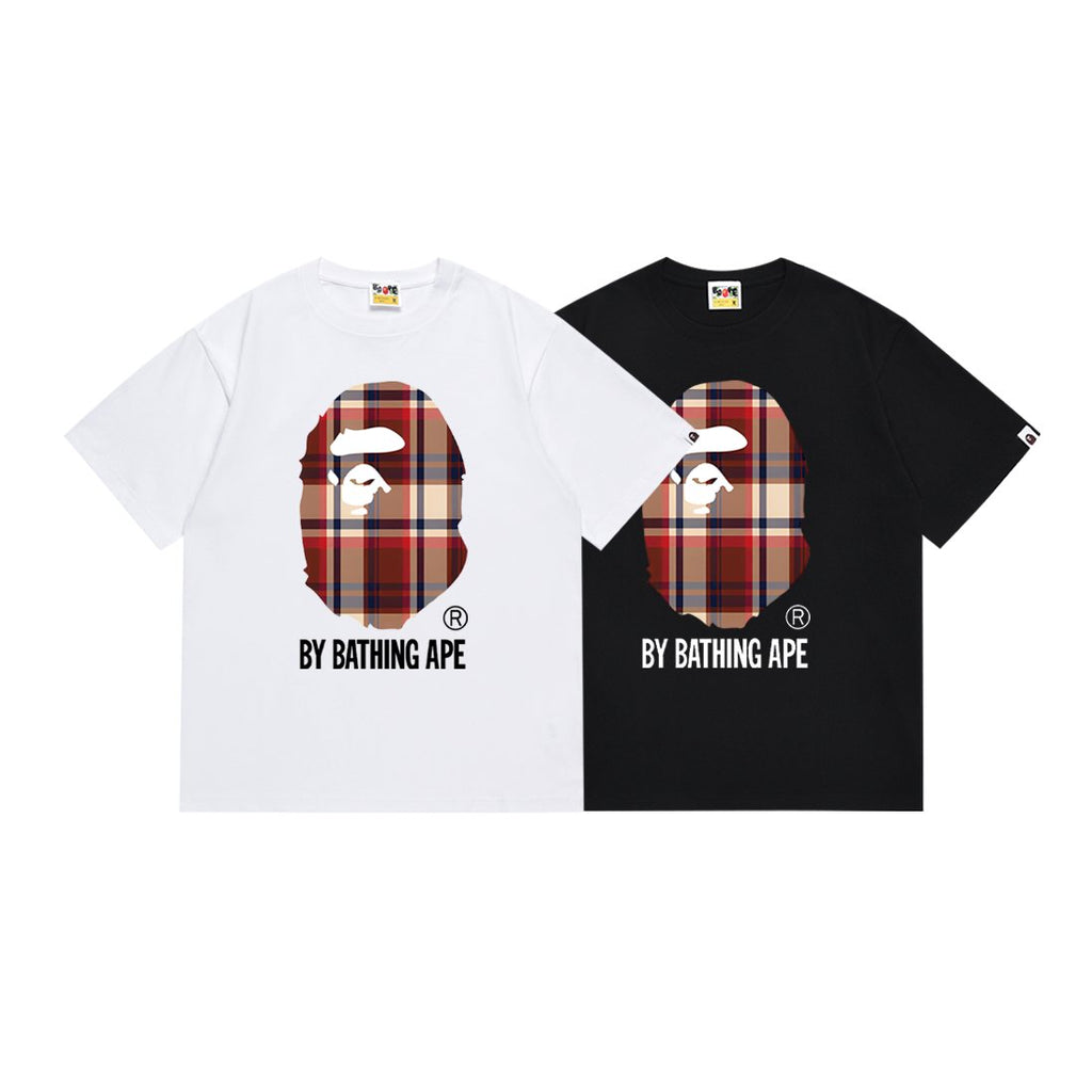 BAPE Red Plaid Ape Head Graphic T-Shirt — comparison