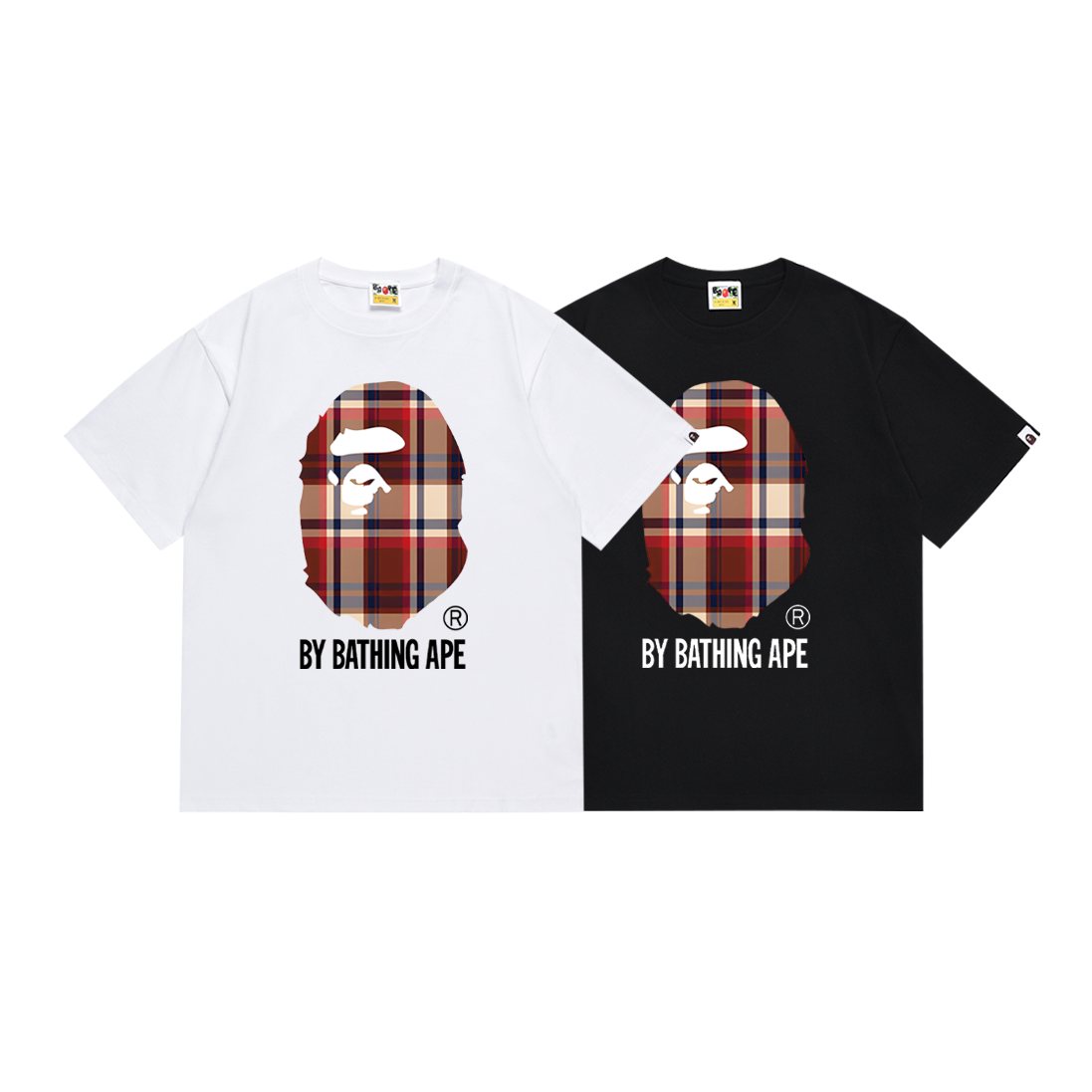 BAPE Red Plaid Ape Head Graphic T-Shirt — comparison