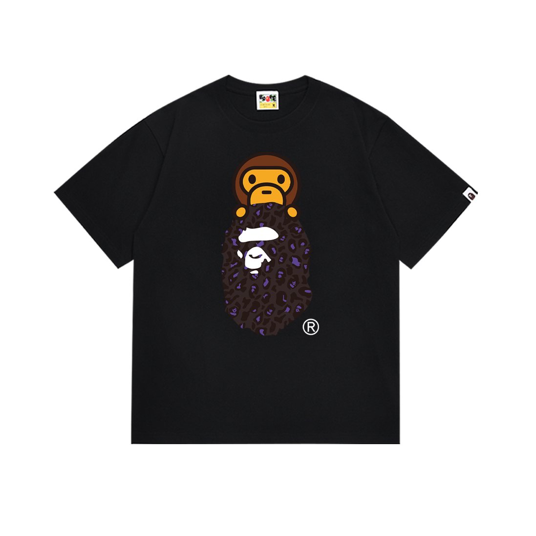 BAPE Purple Leopard Ape Graphic T-Shirt — front