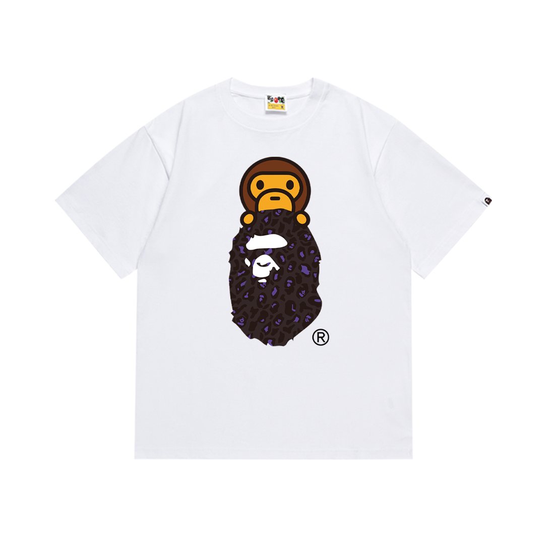 BAPE Purple Leopard Ape Graphic T-Shirt — front