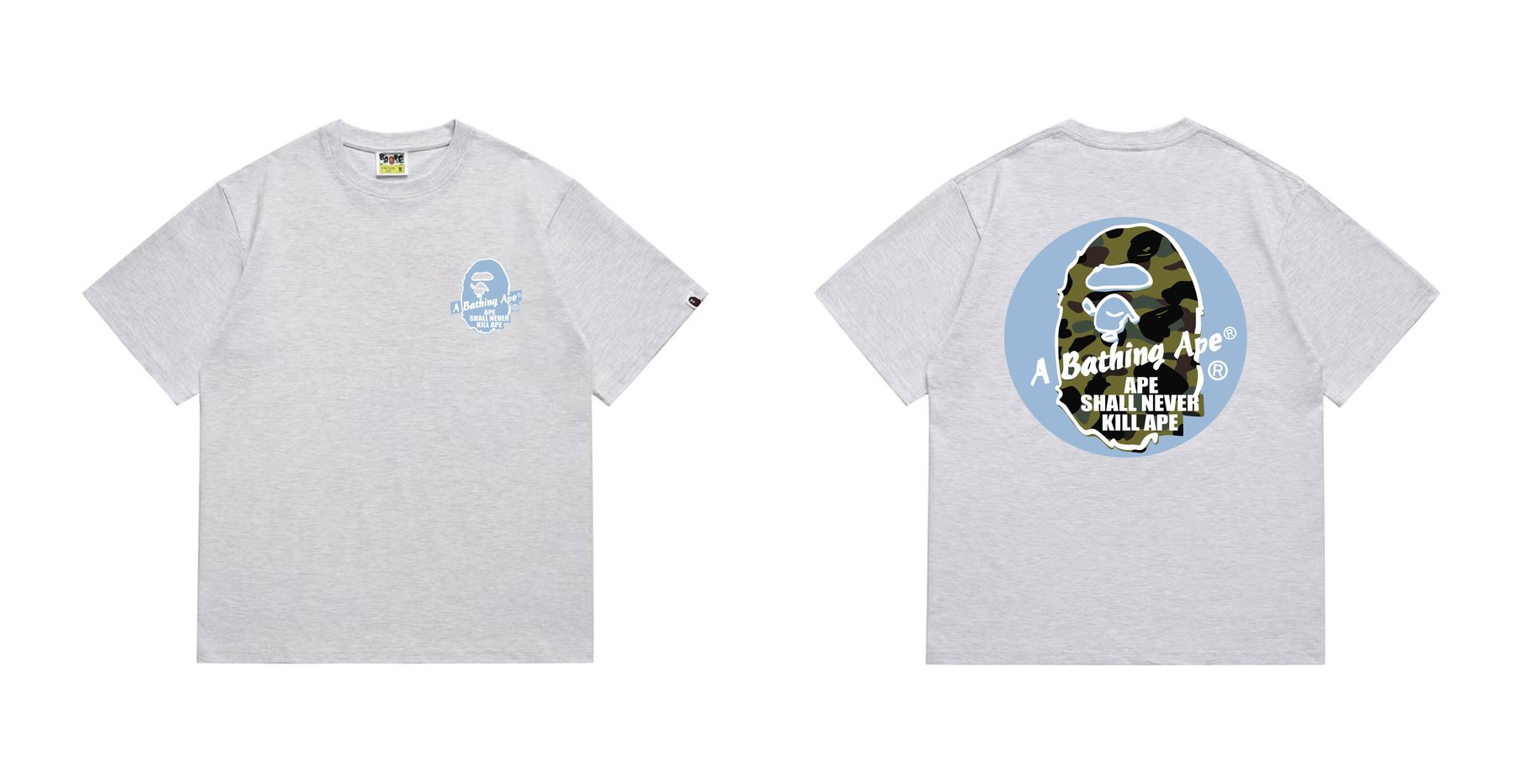 BAPE Blue Accent Camo Ape Circle Graphic T-Shirt — front
