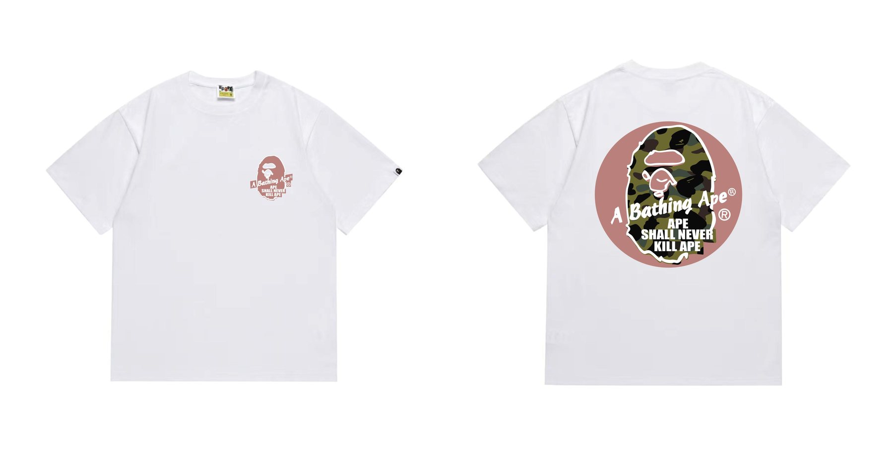 BAPE Pink Accent Ape Circle Graphic T-Shirt — front