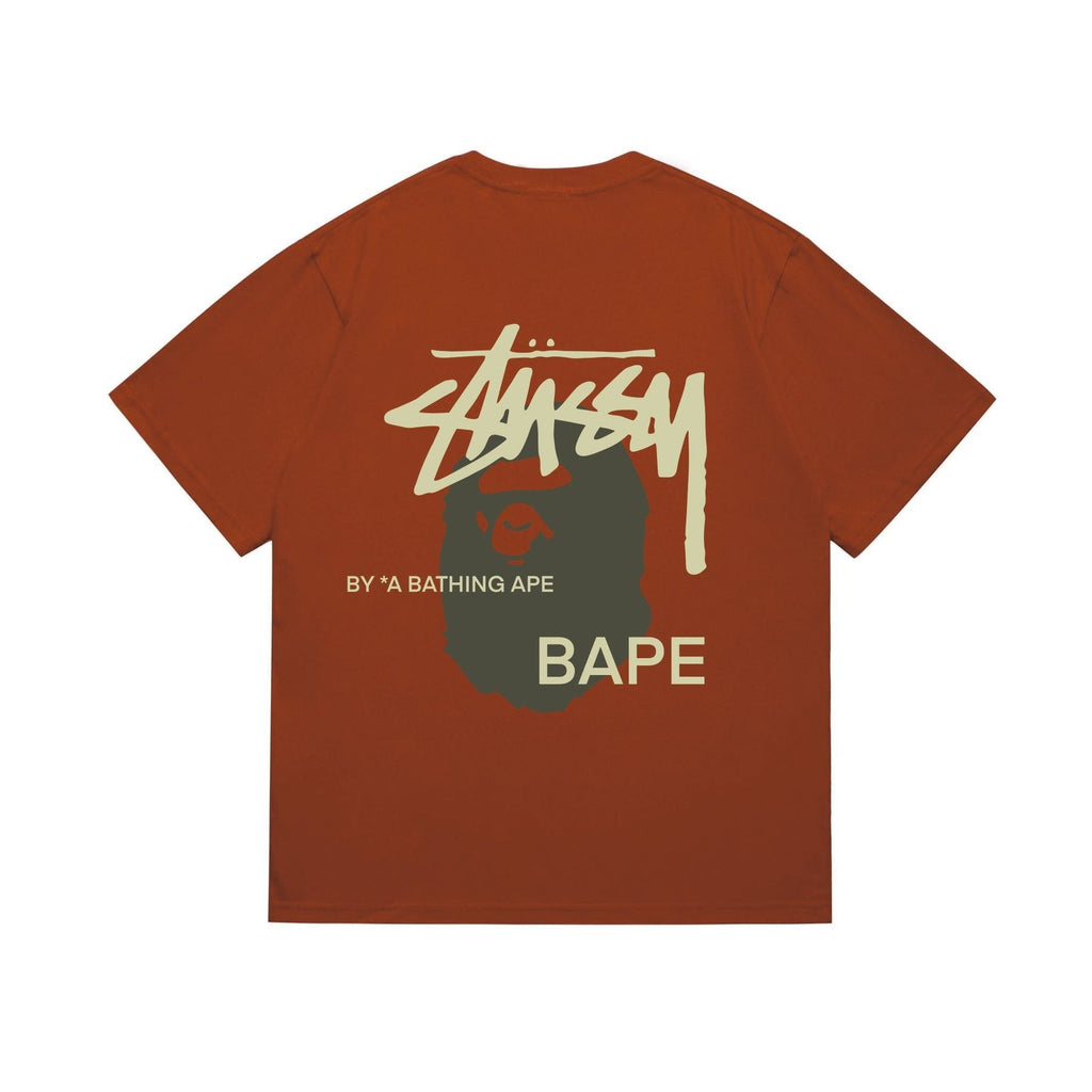 BAPE Olive & Gold Ape Wordmark Graphic T-Shirt — back