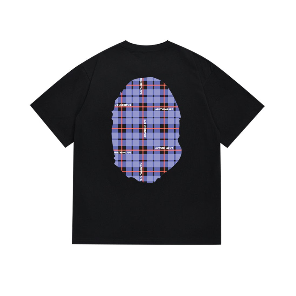 BAPE Purple Plaid Ape Head Graphic T-Shirt — back