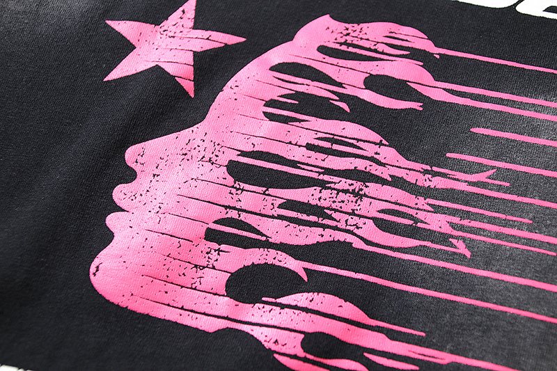 Hellstar Pink-and-White Distressed Graphic T-Shirt — detail