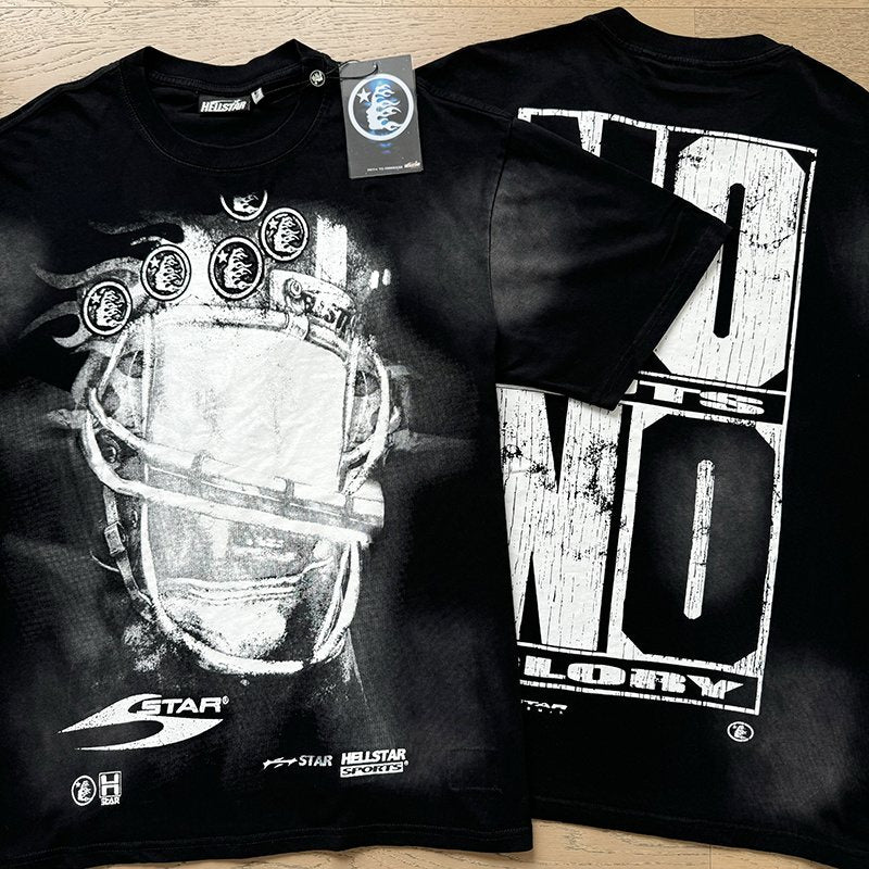 Hellstar Distressed Helmet Motorcycle Graphic T-Shirt — hang_tag