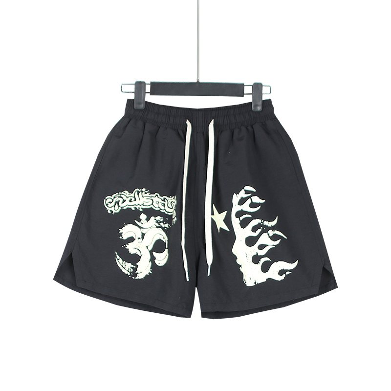 Hellstar Black Graphic Drawstring Shorts — front
