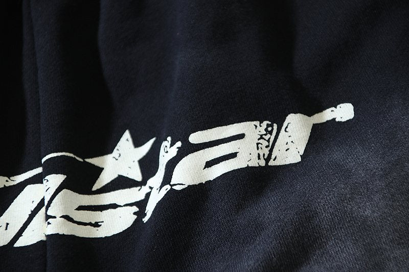 Hellstar Washed Black Graphic Sweat Shorts — detail