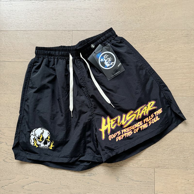 Hellstar Flame Skull Graphic Drawstring Shorts — context