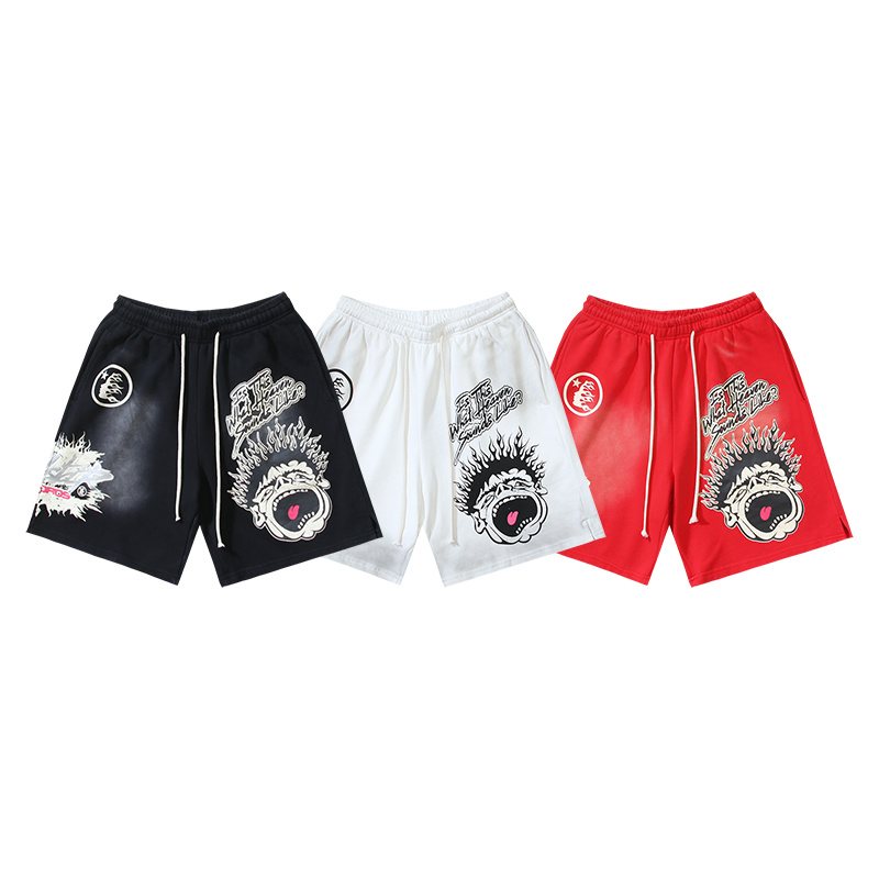 Hellstar Washed Worldwide Club Graphic Shorts — comparison
