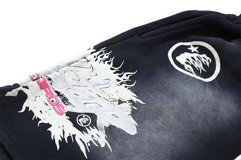 Hellstar Washed Worldwide Club Graphic Shorts — detail