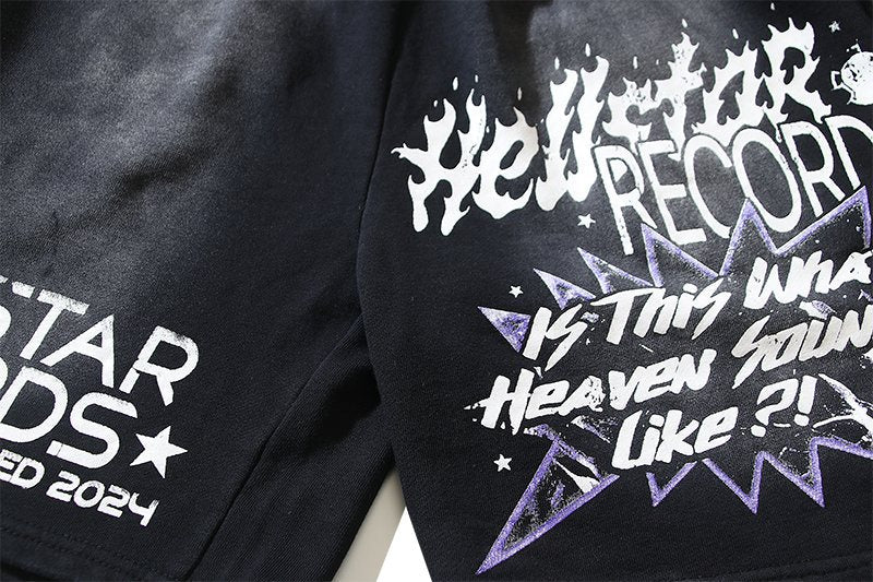 Hellstar Records Graphic Washed Black Shorts — detail
