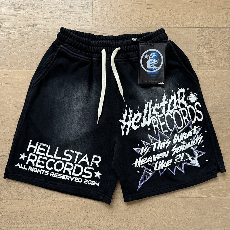 Hellstar Records Graphic Washed Black Shorts — context