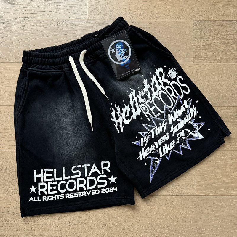 Hellstar Records Graphic Washed Black Shorts — context