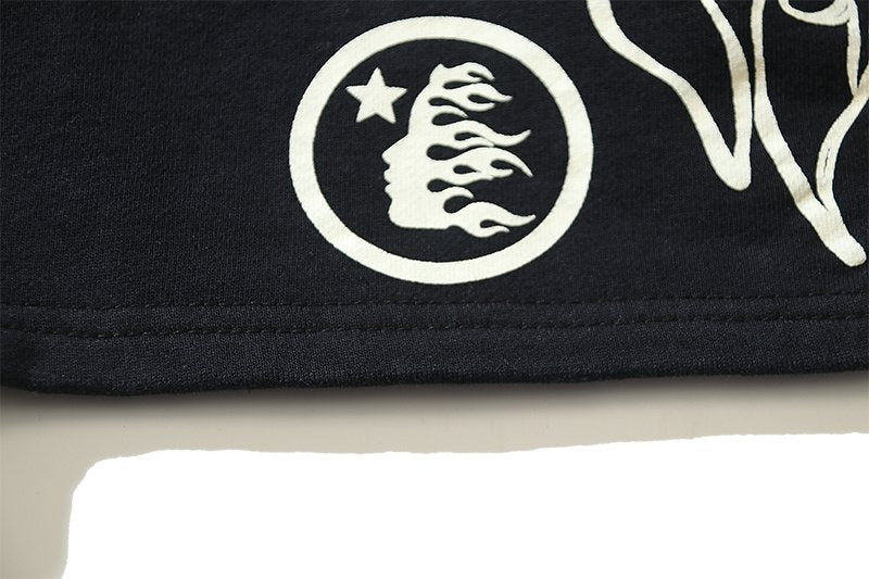 Hellstar Washed Splatter Flame Graphic Shorts — detail