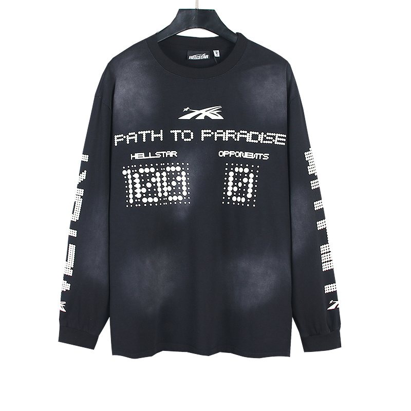 Hellstar Washed Black Graphic Long-Sleeve T-Shirt — front