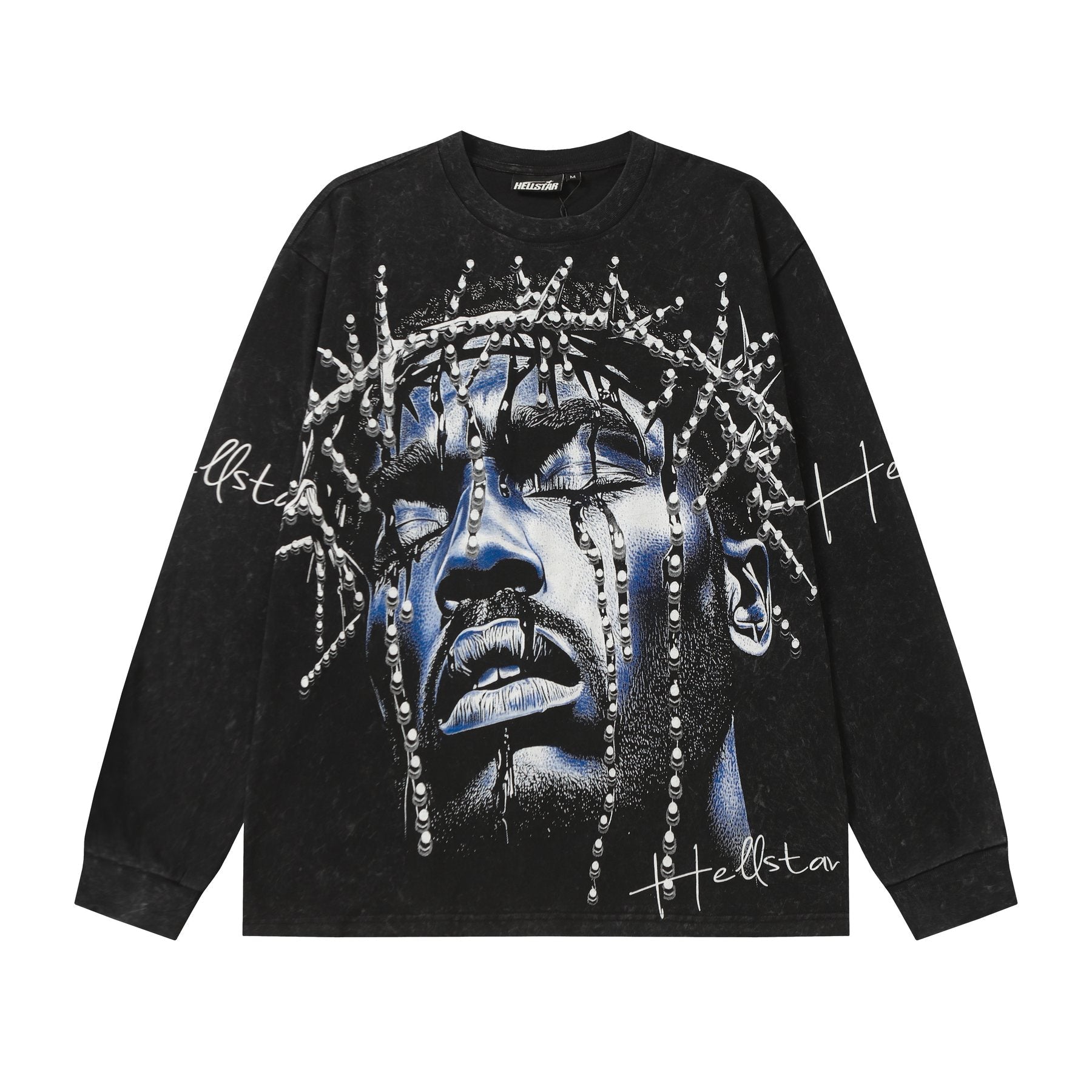 Hellstar Washed Black Wing Cross Long-Sleeve T-Shirt — front