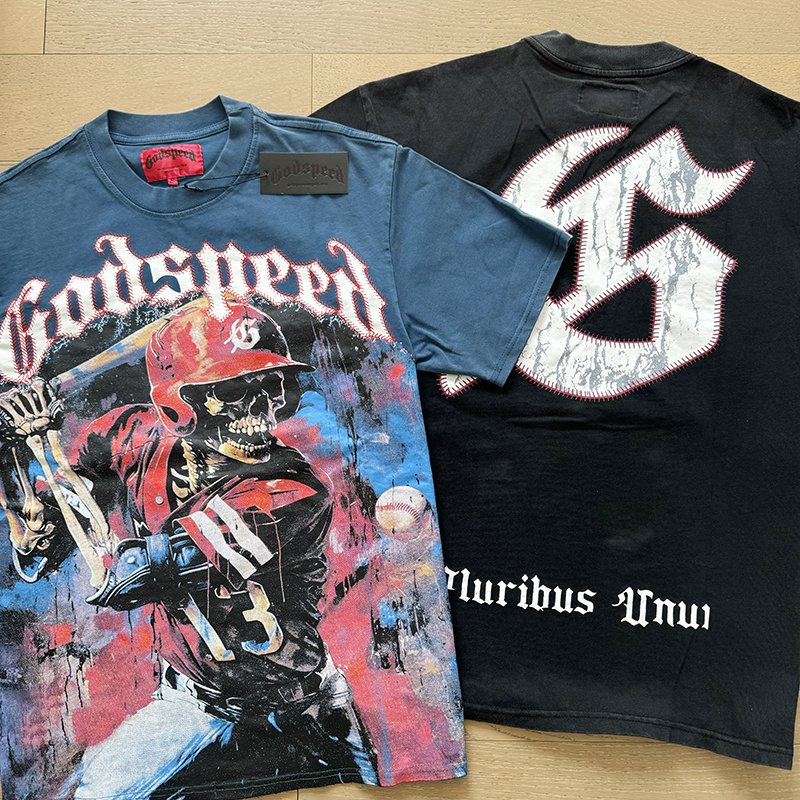 Godspeed Baseball Skull Graphic T-Shirt — context