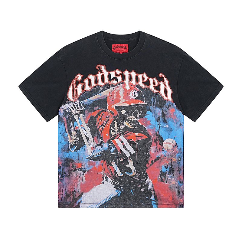 Godspeed Baseball Skull Graphic T-Shirt — front