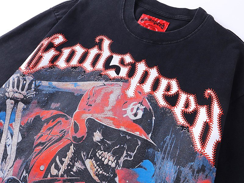 Godspeed Baseball Skull Graphic T-Shirt — detail