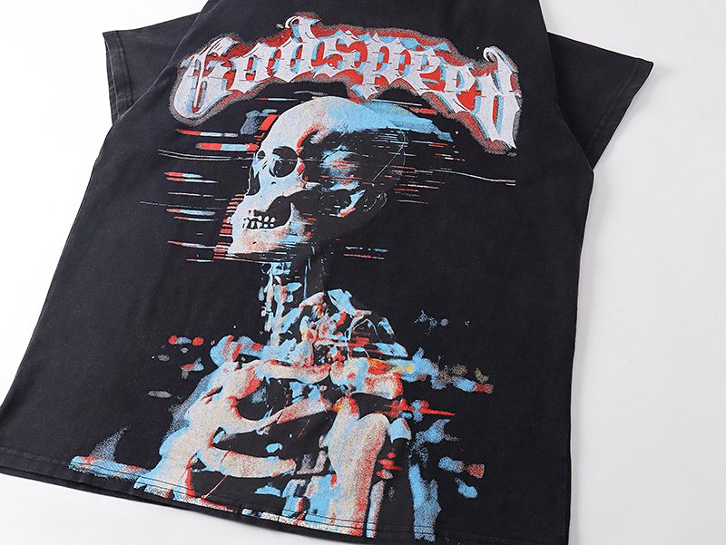 Godspeed Washed Black Skull Graphic T-Shirt — detail