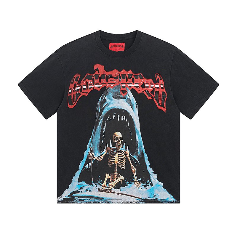 Godspeed Shark Skeleton & Eye-Sun Graphic T-Shirt — hero