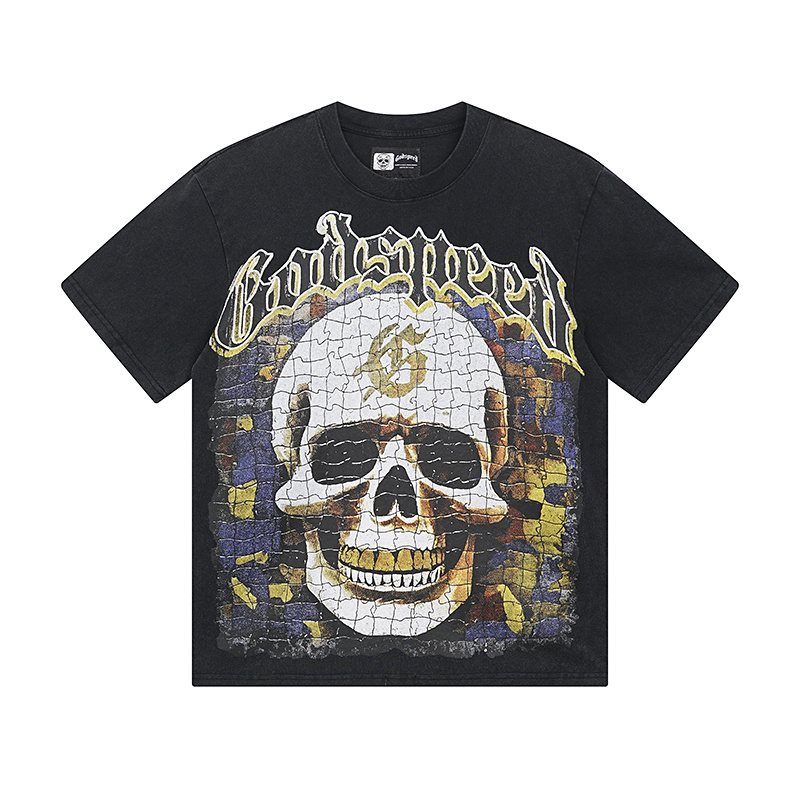 Godspeed Washed Black Skull & Sun-Eye Graphic T-Shirt — hero