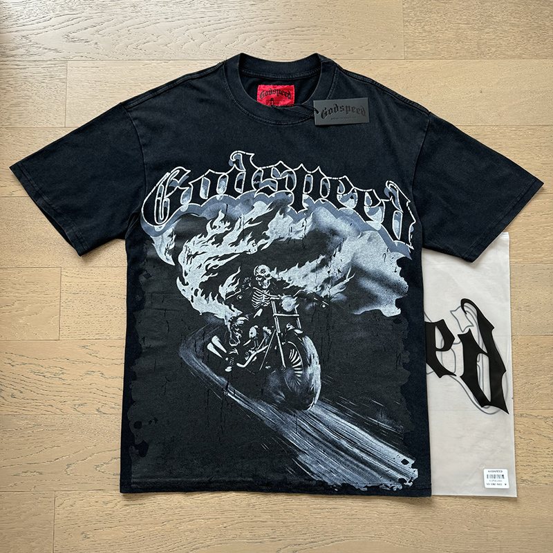 Godspeed Washed Black Motorcycle Graphic T-Shirt — context