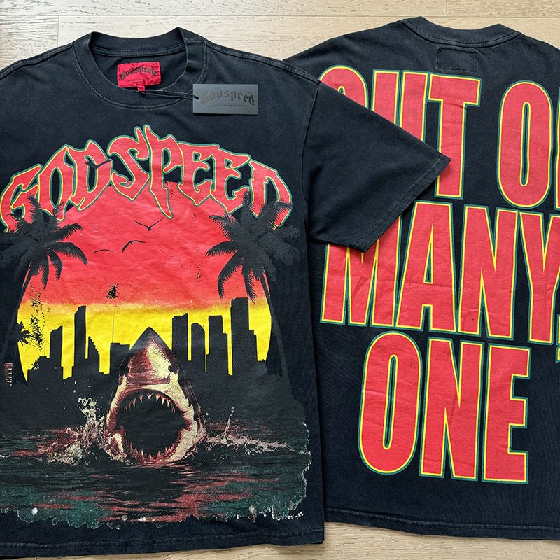 Godspeed Shark Sunset Graphic T-Shirt — context