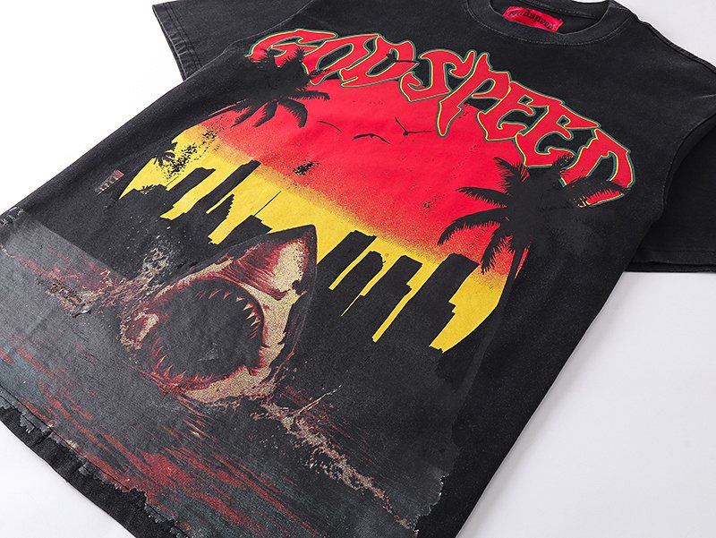 Godspeed Shark Sunset Graphic T-Shirt — detail