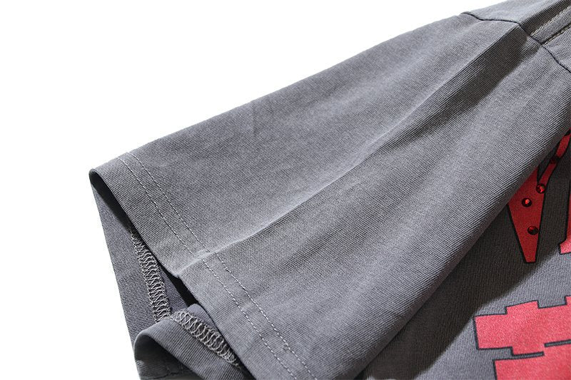 VALE USA Washed Gray Rhinestone Graphic T-Shirt — detail