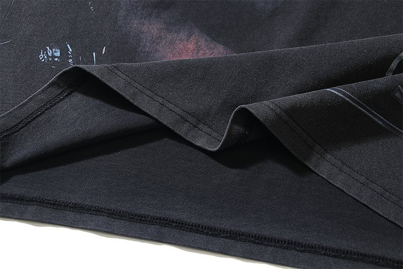 VALE USA Washed Black Portrait Graphic T-Shirt — detail