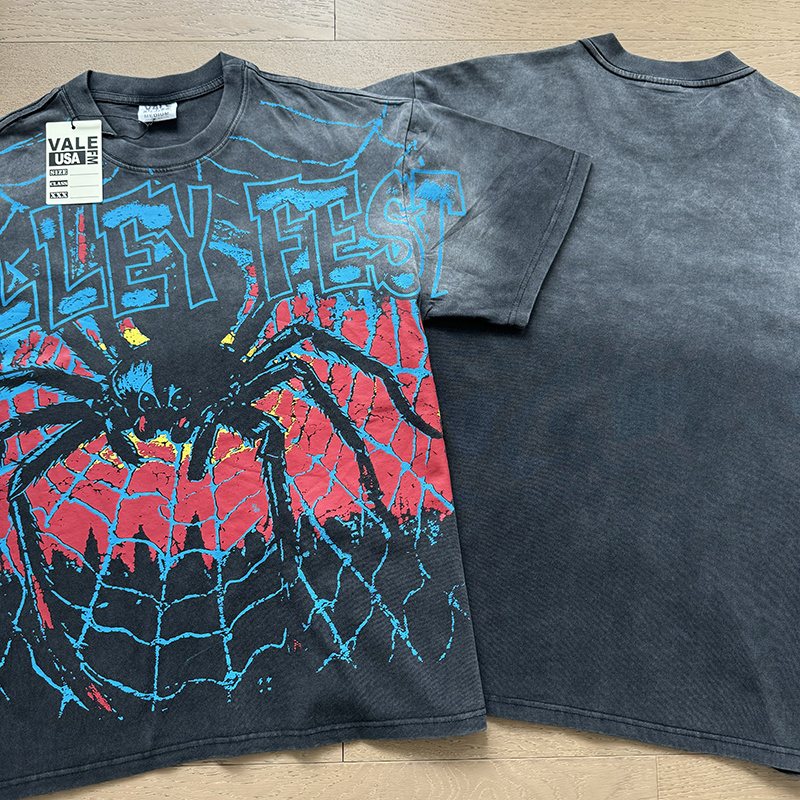 VALE USA Spider Festival Graphic Washed Black T-Shirt — front