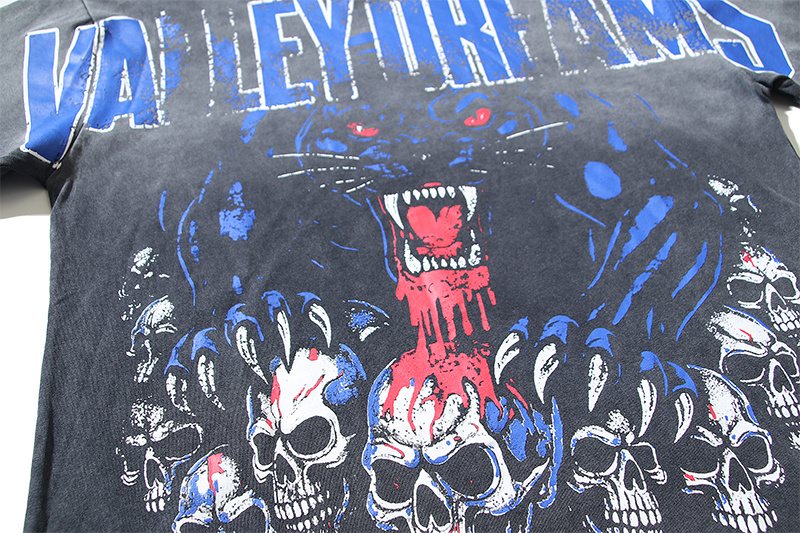 VALE USA Panther & Skull Washed Black Graphic T-Shirt — detail