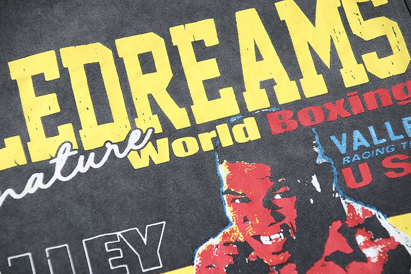 VALE USA Washed Black Boxing Graphic T-Shirt — detail