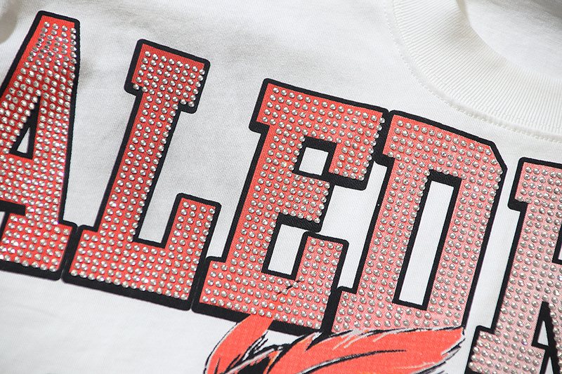 VALE USA Washed White Rhinestone Graphic T-Shirt — detail