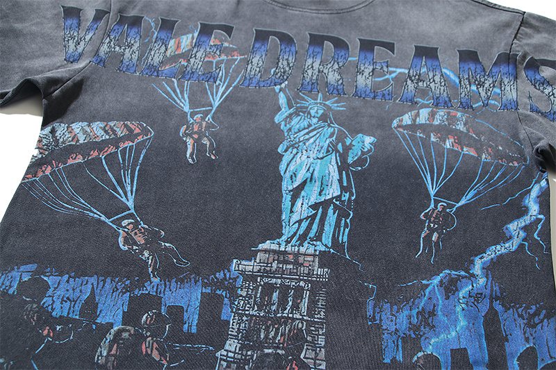 VALE USA Washed Black Graphic T-Shirt — detail