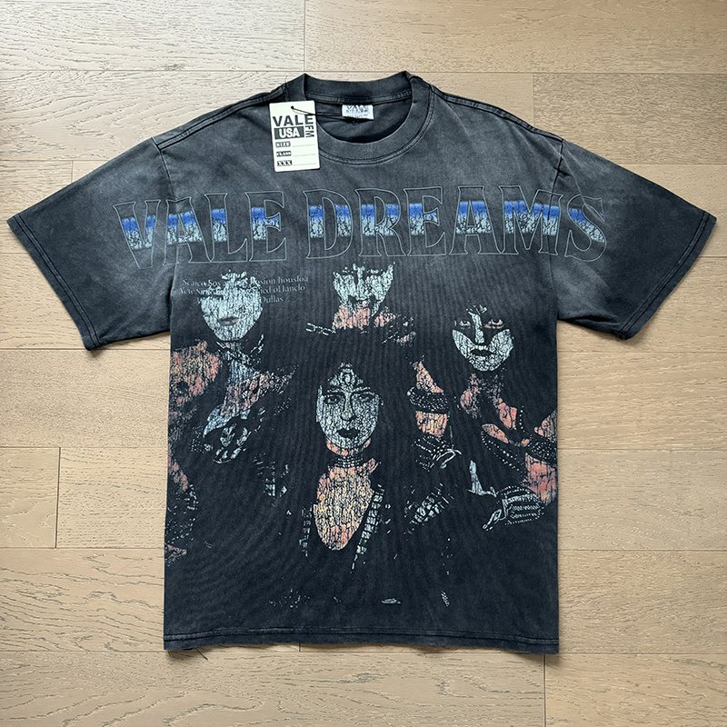 VALE USA Washed Black Graphic T-Shirt — front