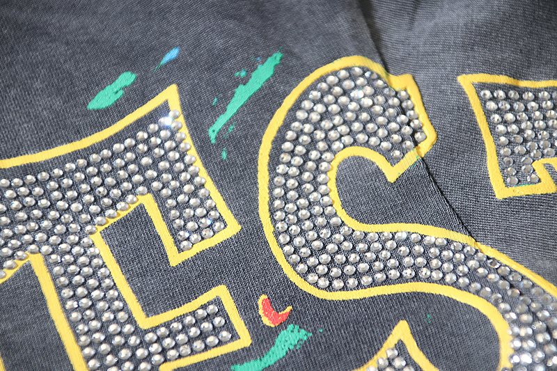 VALE USA Washed Black Rhinestone Graphic T-Shirt — detail