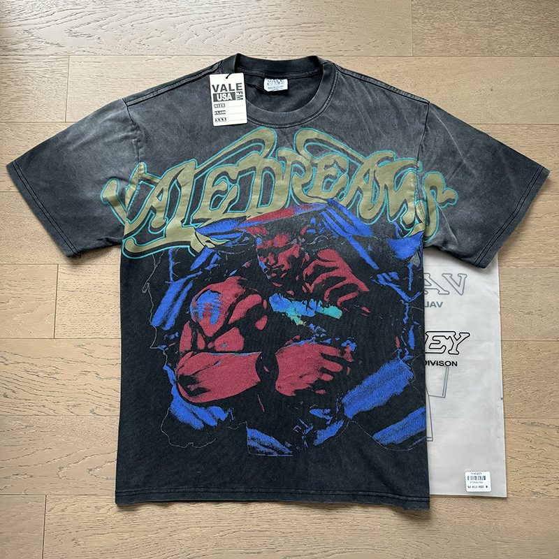 VALE USA Washed Black Front Graphic T-Shirt — context