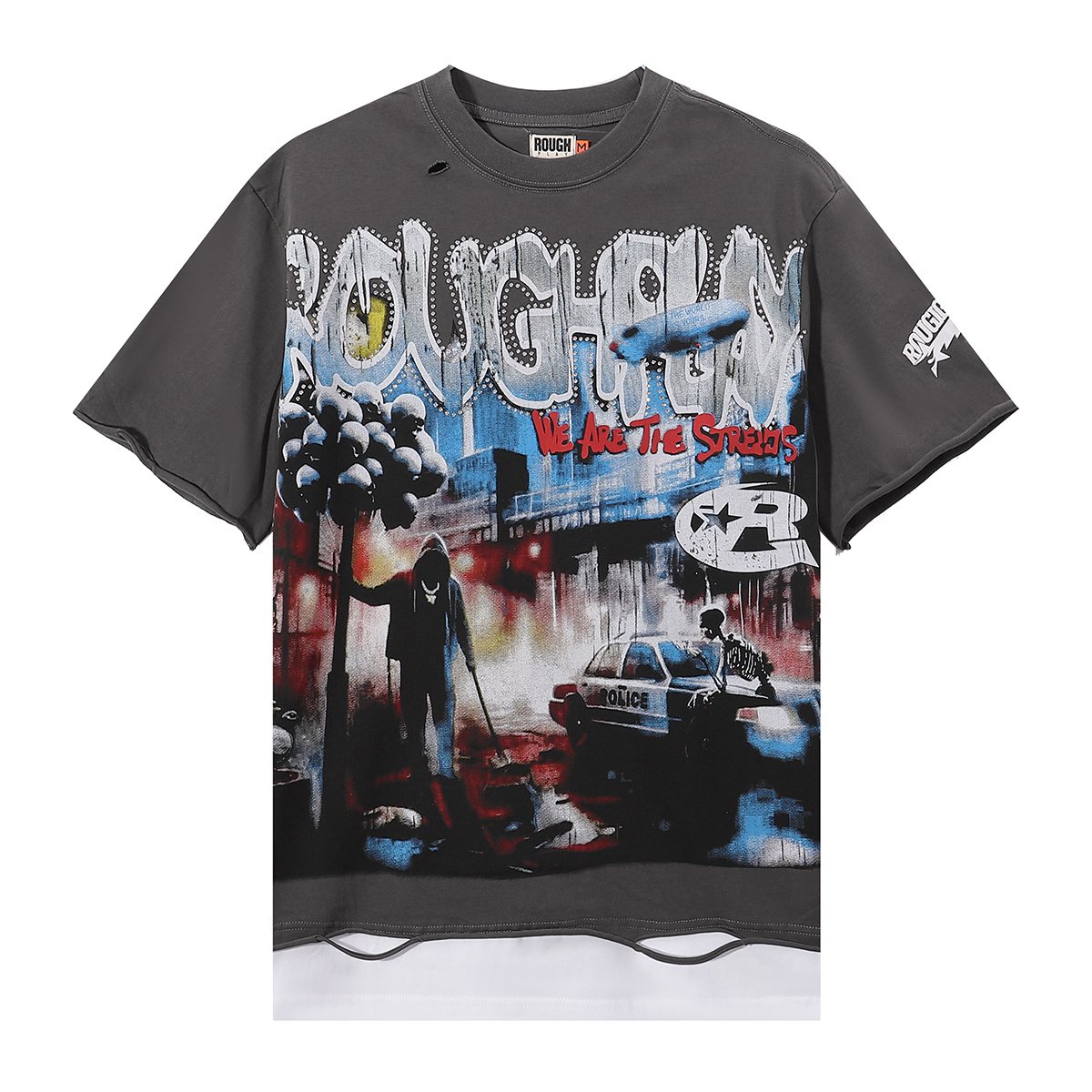 Rough Play Dark Gray Skull City Graphic T-Shirt — hero