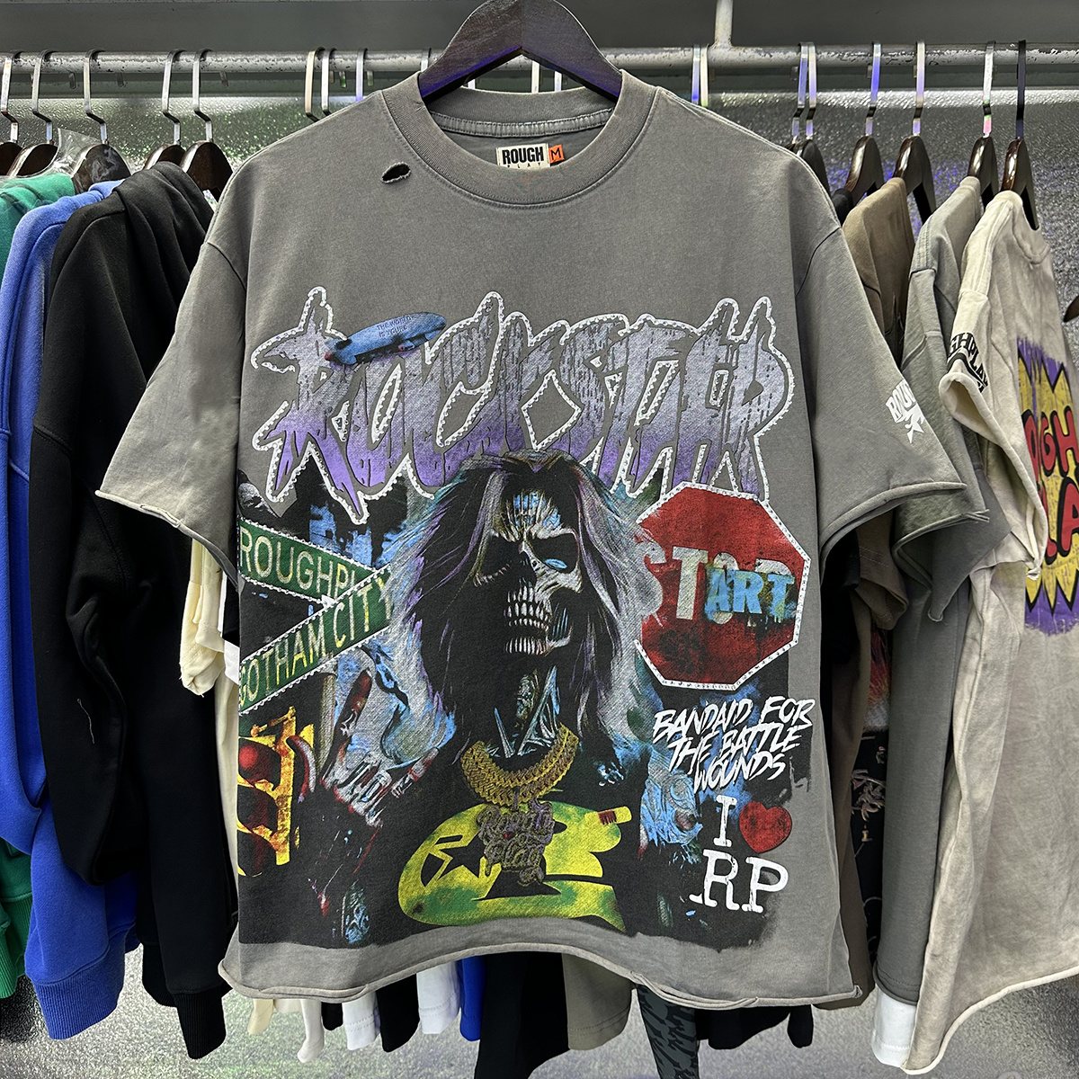 Rough Play Skeleton Rapper Graphic Short-Sleeve T-Shirt — context