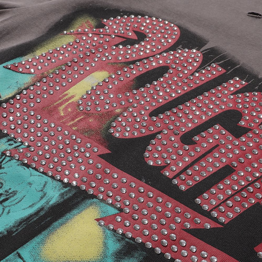 Rough Play Green Mask Dice Rhinestone Graphic T-Shirt — detail