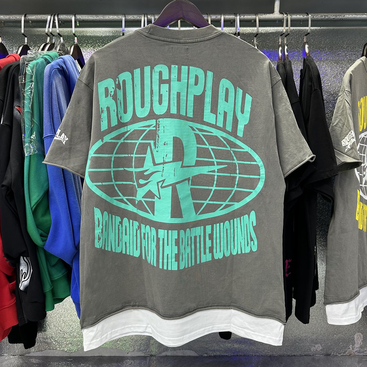 Rough Play Green Mask Dice Rhinestone Graphic T-Shirt — context