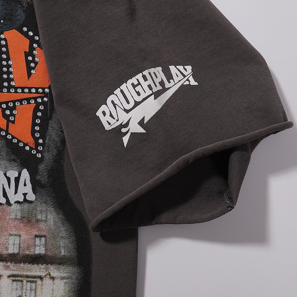 Rough Play Bunny Car Rhinestone Distressed T-Shirt — detail