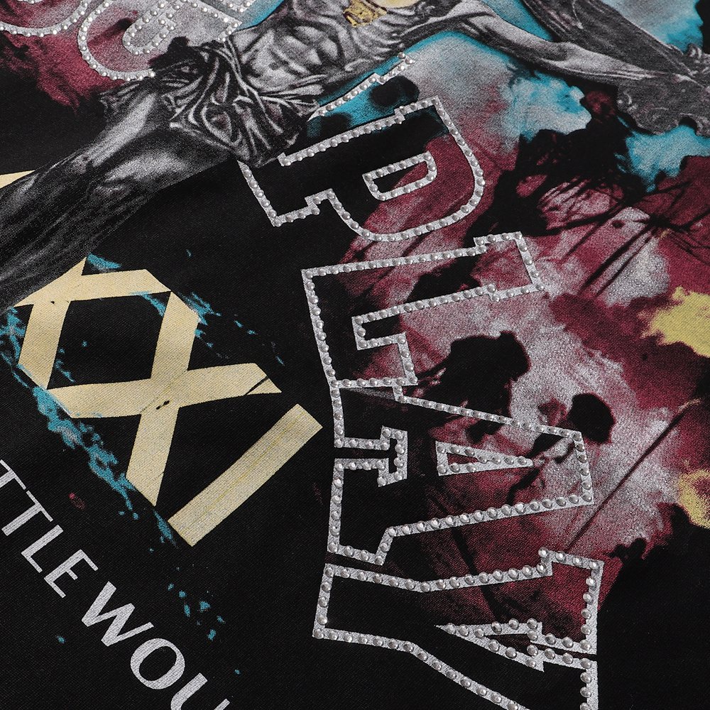 Rough Play Skeleton Cross Rhinestone Sleeveless T-Shirt — detail