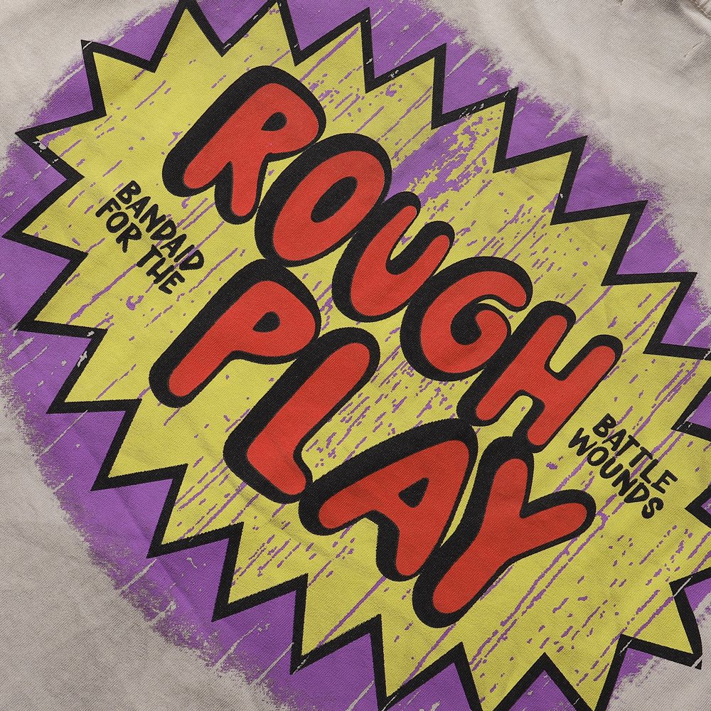 Rough Play Rhinestone Cartoon Graphic Distressed T-Shirt — detail