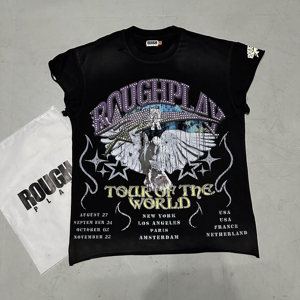 Rough Play World Tour Rhinestone Washed Sleeveless T-Shirt — context